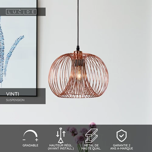 Lucide VINTI - Suspension - Ø 30 cm - 1xE27 - Cuivre - USP